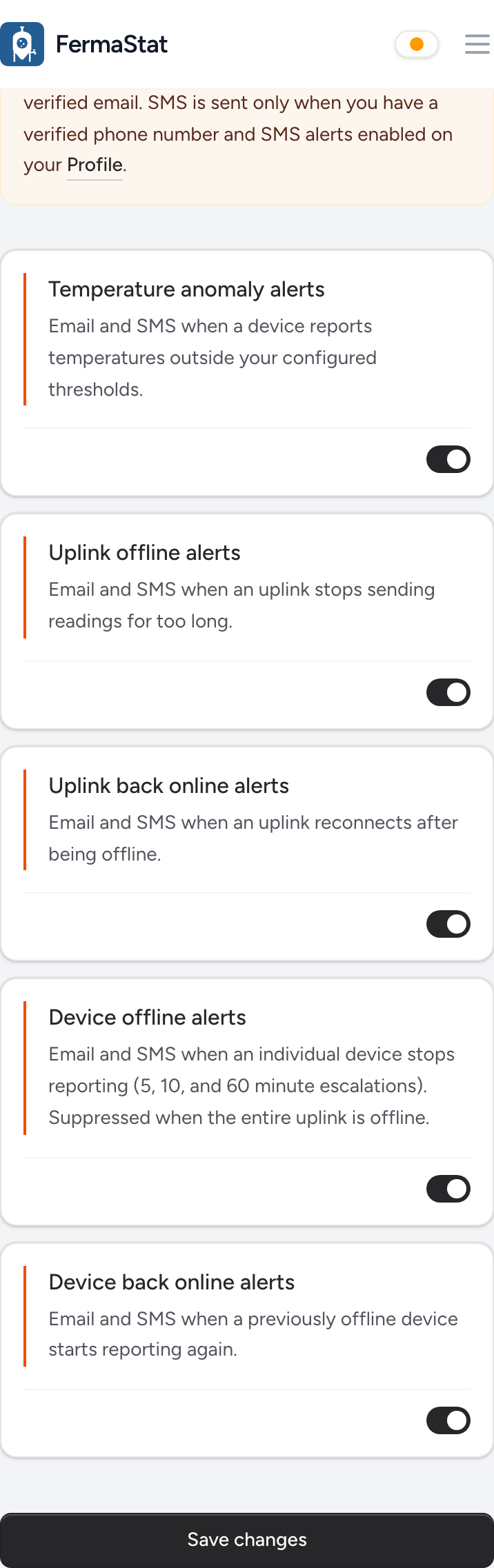 Settings > Notifications alert selection